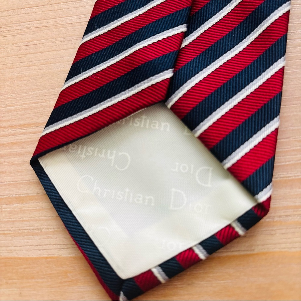 Christian Dior Vintage Red Navy Blue Striped Mens Designer Luxury Patriotic Tie‎ - Picture 5 of 7
